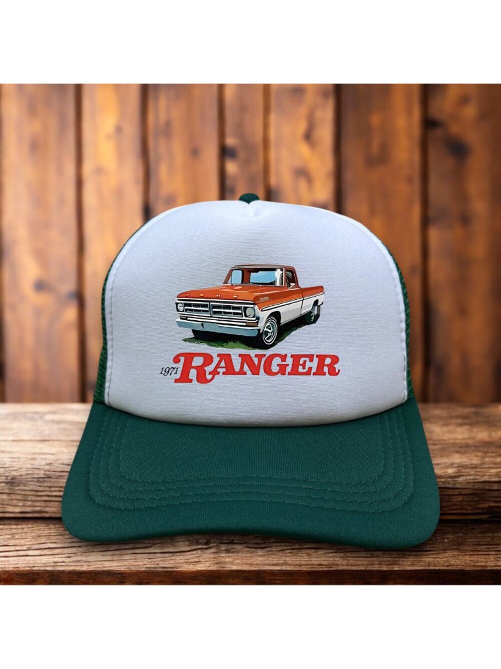 1971 Ford Ranger XLT Pick Up Trucker Mens Trucker Hat Green Snapback Mesh Cap